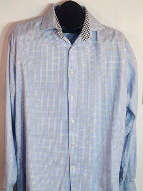 Jack Stone by Thomas Dean Light Blue Checked Long Sleeve Dress Shirt - Size L
